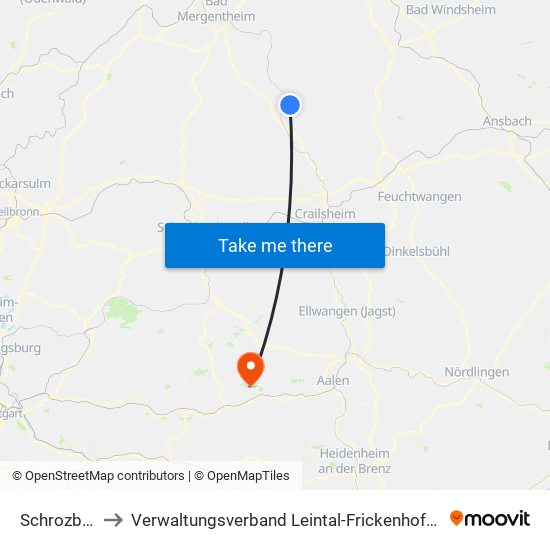 Schrozberg to Verwaltungsverband Leintal-Frickenhofer Höhe map