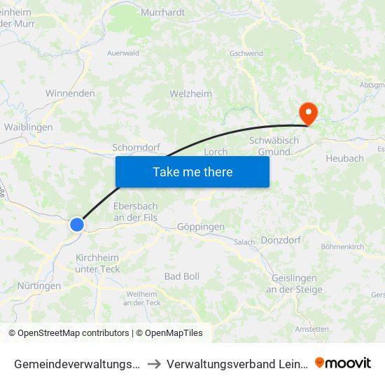 Gemeindeverwaltungsverband Plochingen to Verwaltungsverband Leintal-Frickenhofer Höhe map