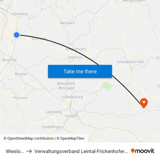 Wiesloch to Verwaltungsverband Leintal-Frickenhofer Höhe map