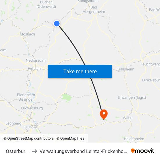 Osterburken to Verwaltungsverband Leintal-Frickenhofer Höhe map
