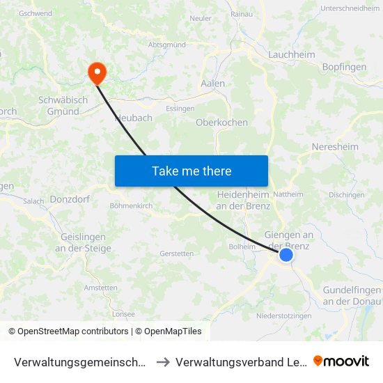 Verwaltungsgemeinschaft Giengen An Der Brenz to Verwaltungsverband Leintal-Frickenhofer Höhe map