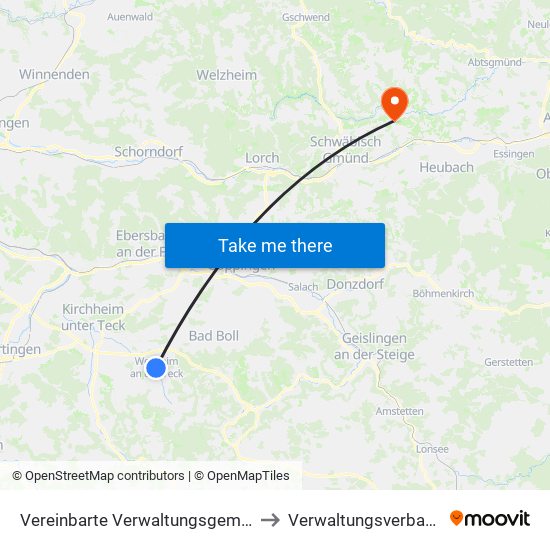 Vereinbarte Verwaltungsgemeinschaft Der Stadt Weilheim An Der Teck to Verwaltungsverband Leintal-Frickenhofer Höhe map