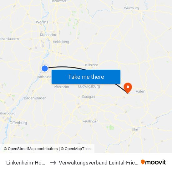 Linkenheim-Hochstetten to Verwaltungsverband Leintal-Frickenhofer Höhe map