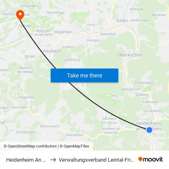 Heidenheim An Der Brenz to Verwaltungsverband Leintal-Frickenhofer Höhe map