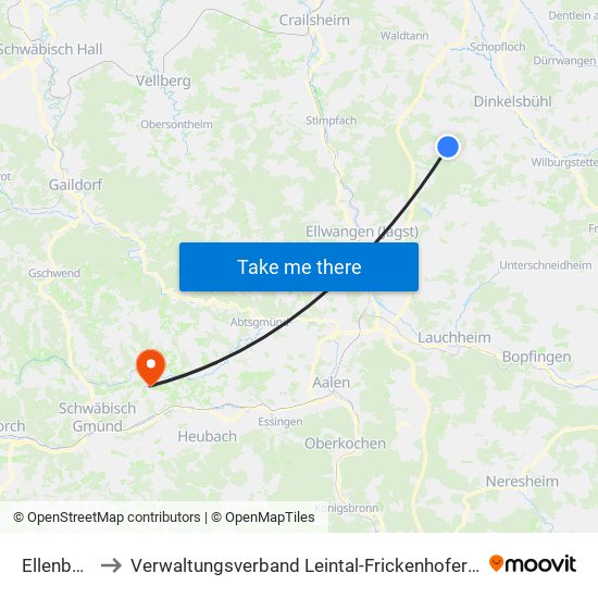 Ellenberg to Verwaltungsverband Leintal-Frickenhofer Höhe map