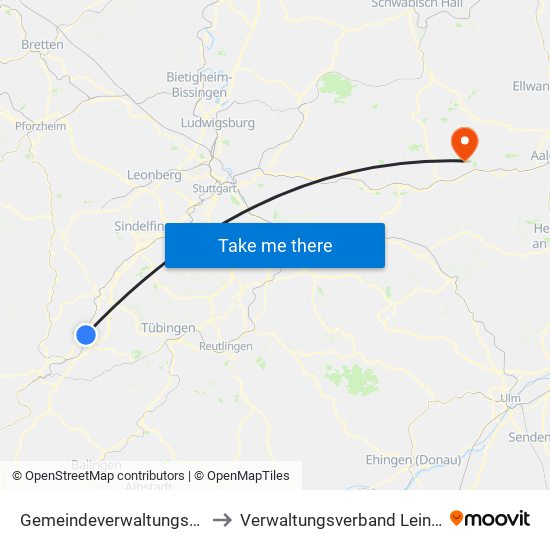 Gemeindeverwaltungsverband Oberes Gäu to Verwaltungsverband Leintal-Frickenhofer Höhe map