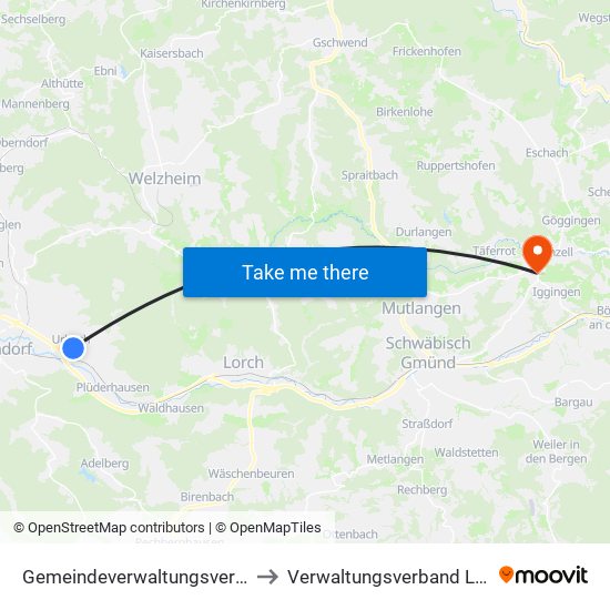 Gemeindeverwaltungsverband Plüderhausen-Urbach to Verwaltungsverband Leintal-Frickenhofer Höhe map