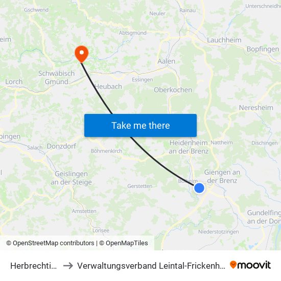 Herbrechtingen to Verwaltungsverband Leintal-Frickenhofer Höhe map