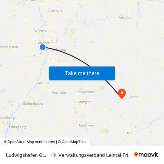 Ludwigshafen-Gartenstadt to Verwaltungsverband Leintal-Frickenhofer Höhe map