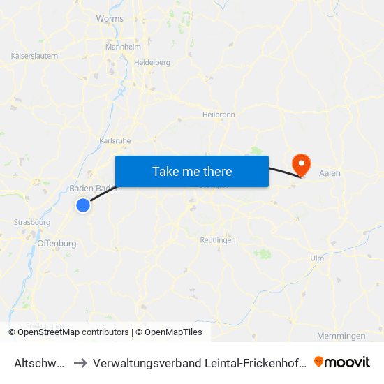 Altschweier to Verwaltungsverband Leintal-Frickenhofer Höhe map