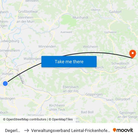 Degerloch to Verwaltungsverband Leintal-Frickenhofer Höhe map