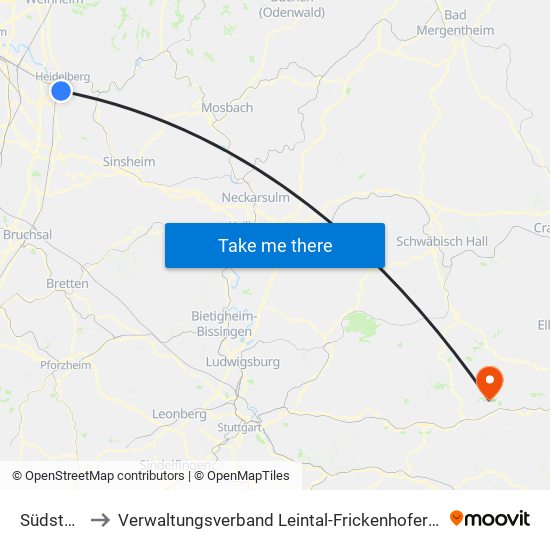 Südstadt to Verwaltungsverband Leintal-Frickenhofer Höhe map