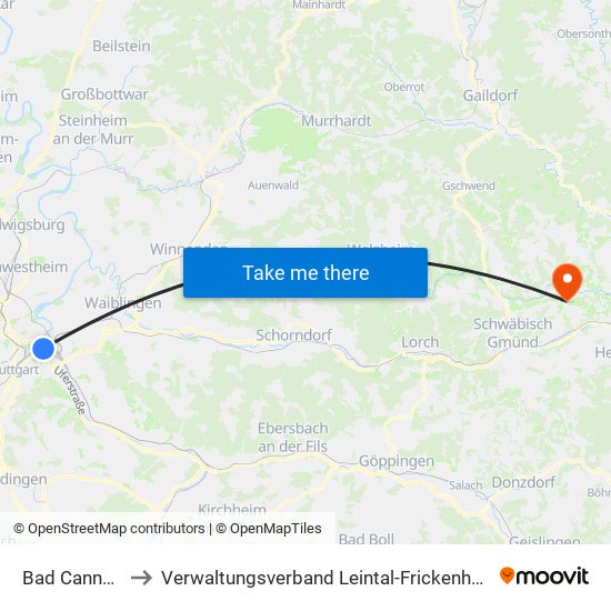 Bad Cannstatt to Verwaltungsverband Leintal-Frickenhofer Höhe map