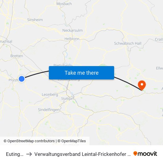 Eutingen to Verwaltungsverband Leintal-Frickenhofer Höhe map