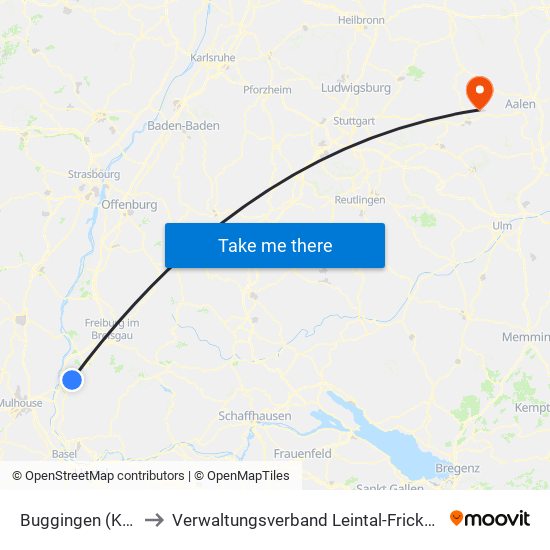 Buggingen (Kernort) to Verwaltungsverband Leintal-Frickenhofer Höhe map