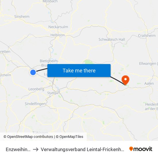 Enzweihingen to Verwaltungsverband Leintal-Frickenhofer Höhe map