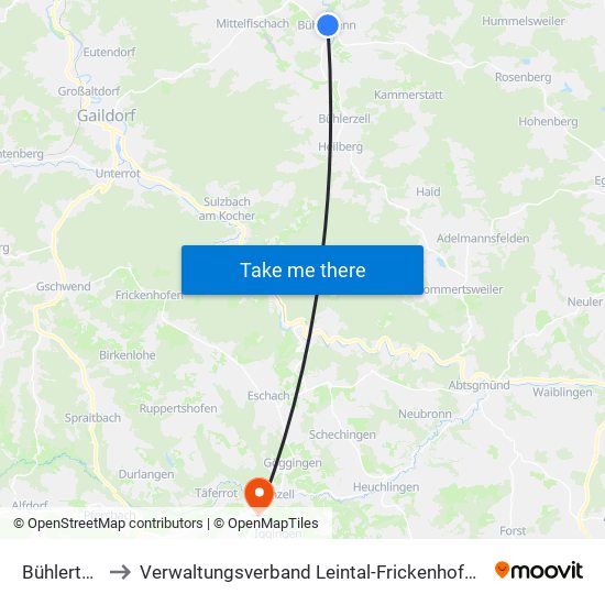 Bühlertann to Verwaltungsverband Leintal-Frickenhofer Höhe map