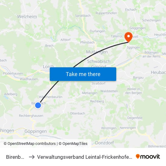 Birenbach to Verwaltungsverband Leintal-Frickenhofer Höhe map