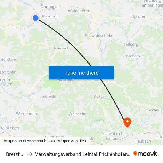 Bretzfeld to Verwaltungsverband Leintal-Frickenhofer Höhe map