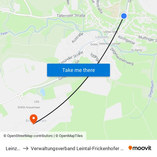 Leinzell to Verwaltungsverband Leintal-Frickenhofer Höhe map