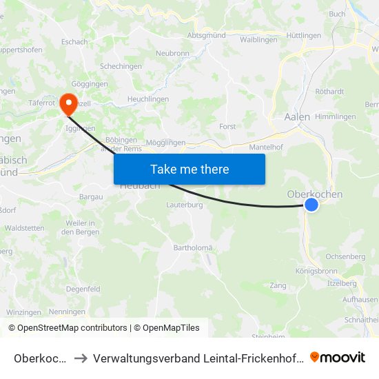 Oberkochen to Verwaltungsverband Leintal-Frickenhofer Höhe map