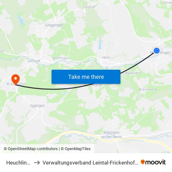 Heuchlingen to Verwaltungsverband Leintal-Frickenhofer Höhe map