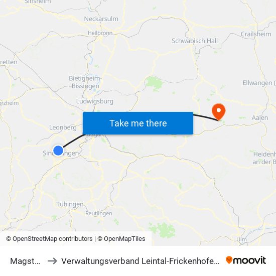 Magstadt to Verwaltungsverband Leintal-Frickenhofer Höhe map