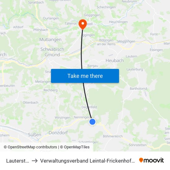 Lauterstein to Verwaltungsverband Leintal-Frickenhofer Höhe map