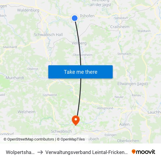 Wolpertshausen to Verwaltungsverband Leintal-Frickenhofer Höhe map