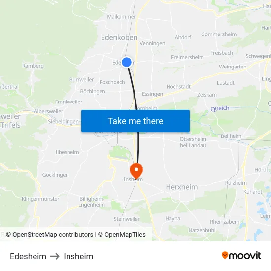 Edesheim to Insheim map