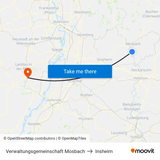Verwaltungsgemeinschaft Mosbach to Insheim map
