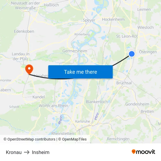 Kronau to Insheim map