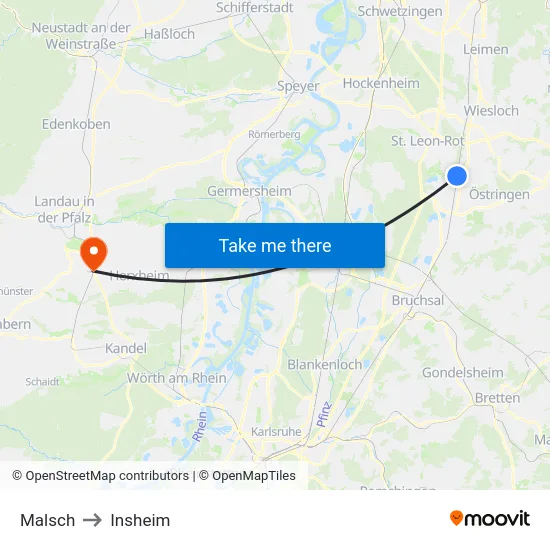Malsch to Insheim map
