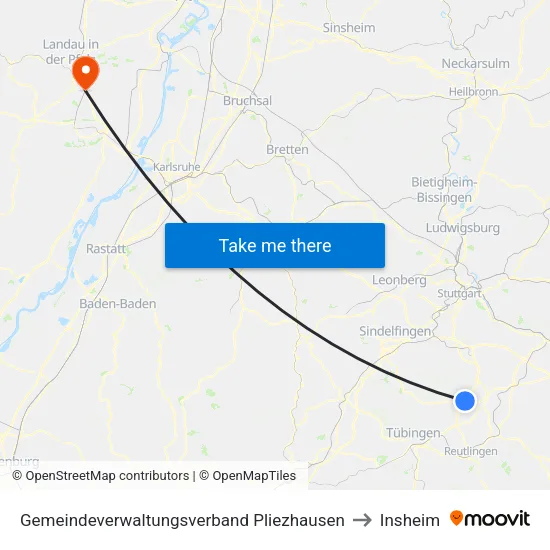 Gemeindeverwaltungsverband Pliezhausen to Insheim map