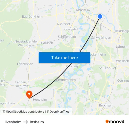 Ilvesheim to Insheim map