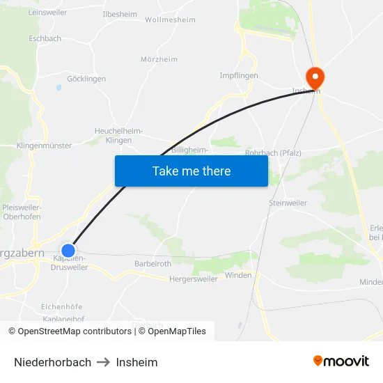 Niederhorbach to Insheim map