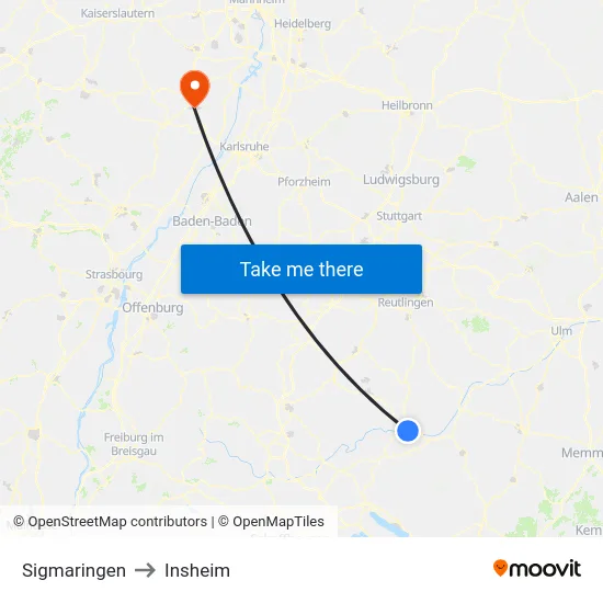 Sigmaringen to Insheim map