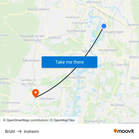 Brühl to Insheim map