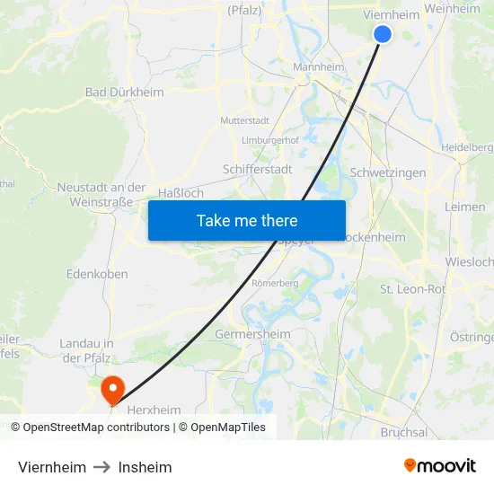Viernheim to Insheim map