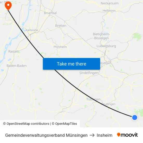 Gemeindeverwaltungsverband Münsingen to Insheim map