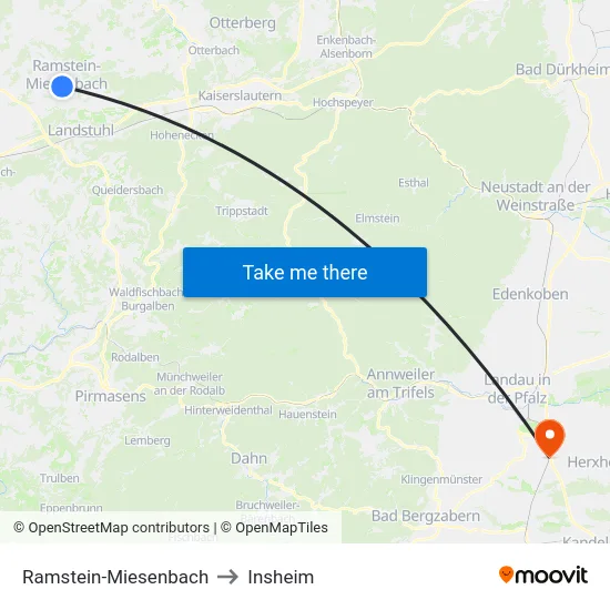 Ramstein-Miesenbach to Insheim map