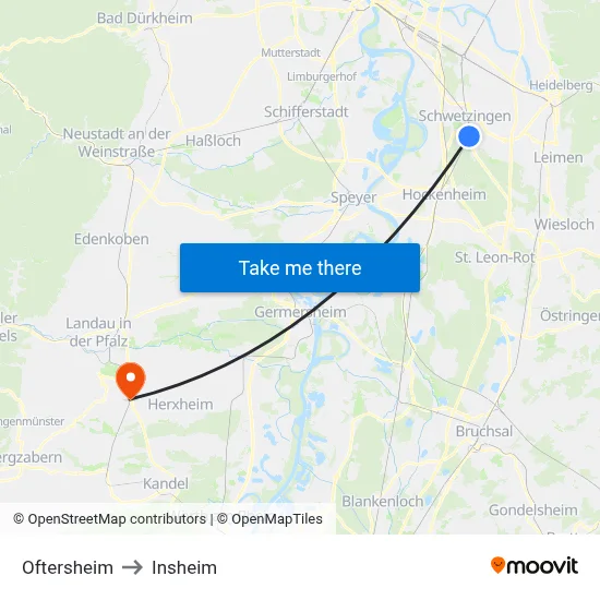 Oftersheim to Insheim map
