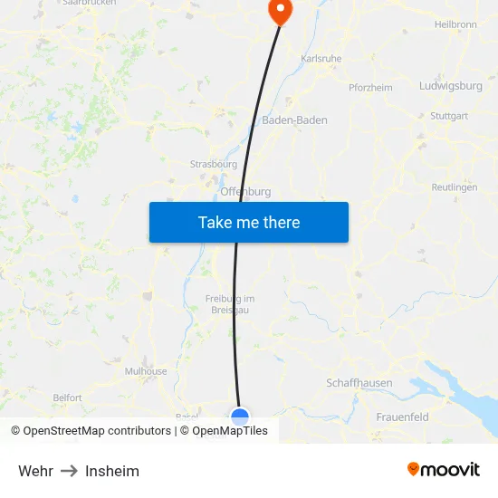 Wehr to Insheim map