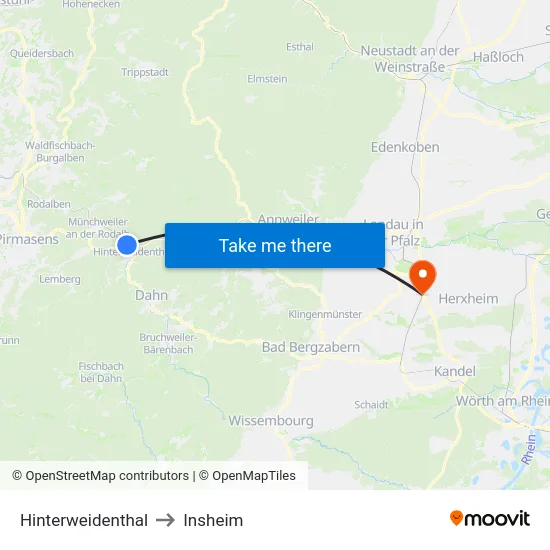 Hinterweidenthal to Insheim map
