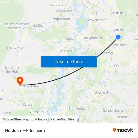 Nußloch to Insheim map