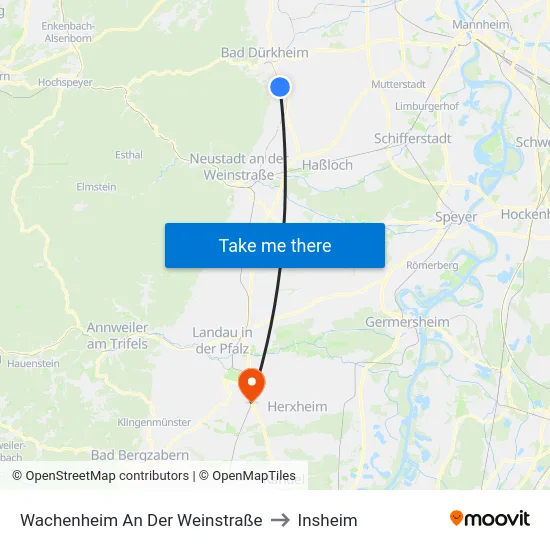 Wachenheim An Der Weinstraße to Insheim map