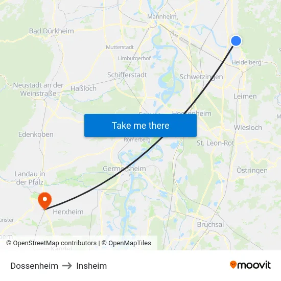 Dossenheim to Insheim map