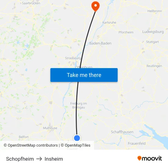 Schopfheim to Insheim map