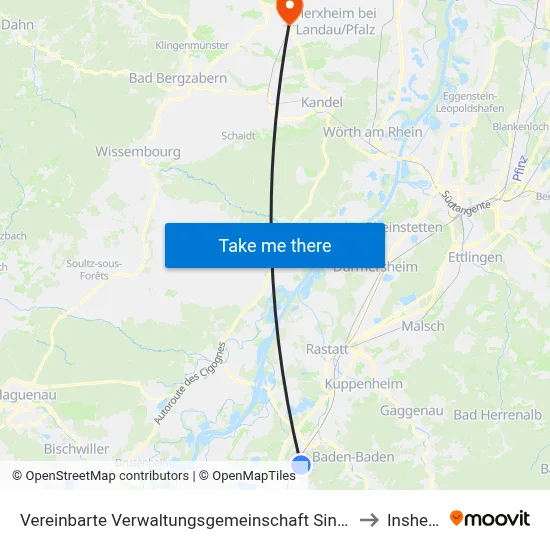 Vereinbarte Verwaltungsgemeinschaft Sinzheim to Insheim map