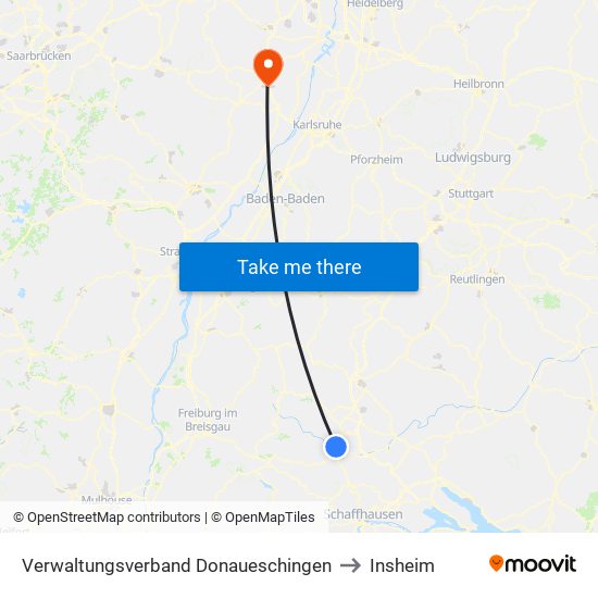 Verwaltungsverband Donaueschingen to Insheim map